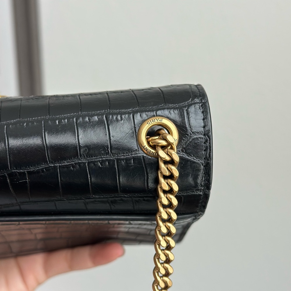 Yves Saint Laurent Black Croc-Pattern Crossbody Bag - Picture 9 of 16
